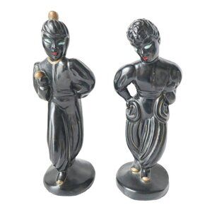 Claytonware Chalk Harlem Dancers Black Gold Trim Vintage Mid Century